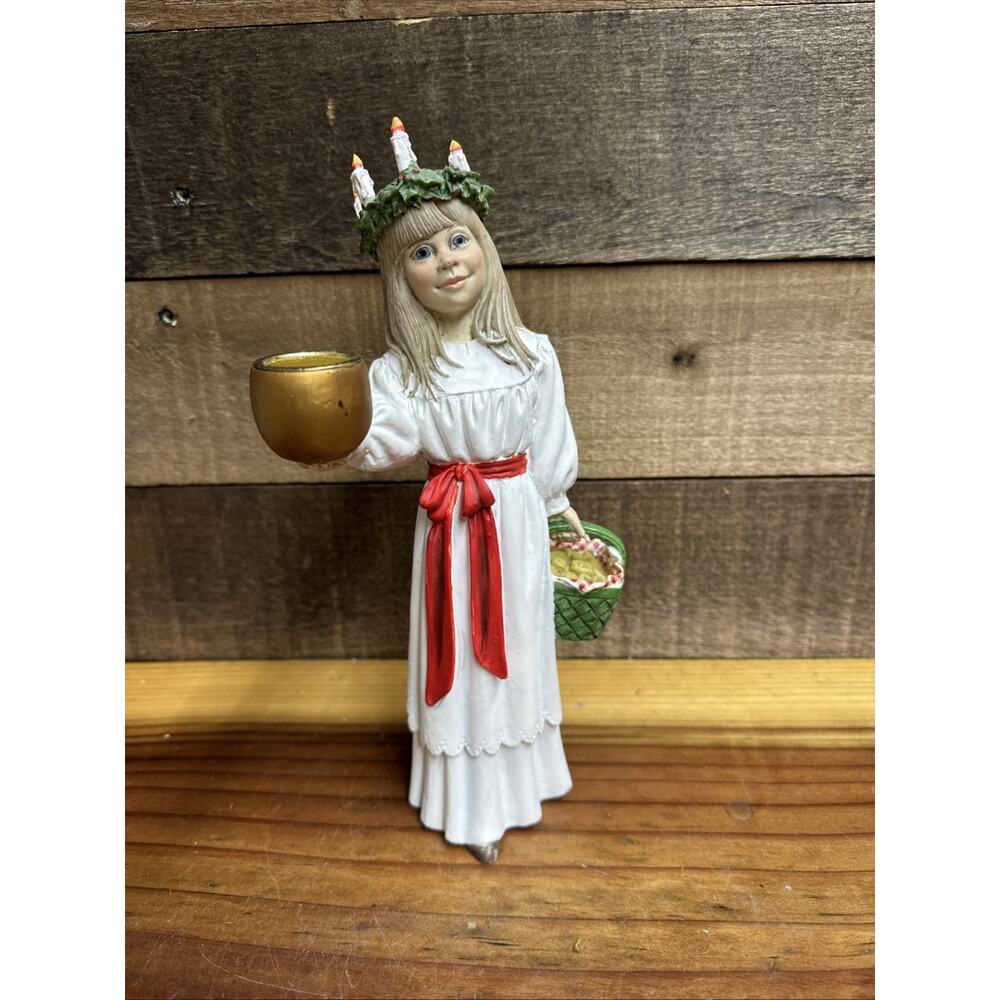 Vtg Norway Candy Design Figurine Carol Larsson St Lucia Candle Holder -flaw